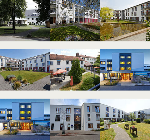 Hier sind 9 Pflege- und Senioreneinrichtungen der Stiftungen Sarepta Nazareth zu sehen